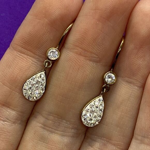 💛 925 Gold Plated Crystal Drop Earrings - Picture 1 of 3